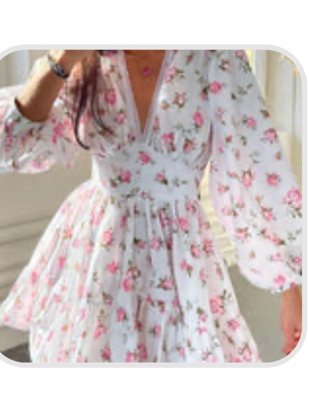 Commense NWT size XL White Floral V-Neck Lace Trim Babydoll Dress - Pink Roses
